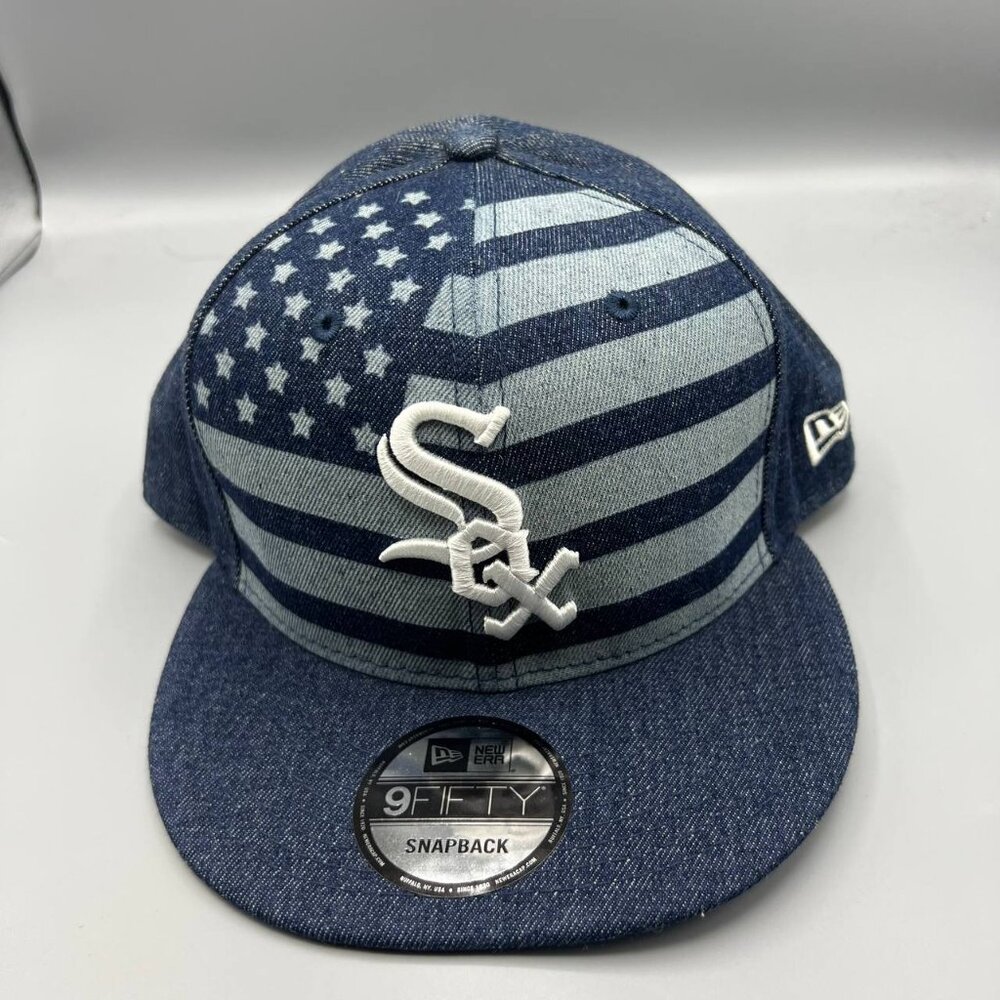 Chicago White Sox Hat Men Blue Denim Flag 9Fifty New Era Snap‎ Back Cap New